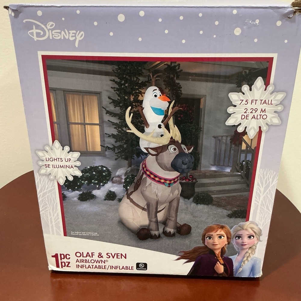 Gemmy 7.5ft Tall Disney's Frozen Olaf Riding Sven Christmas Inflatable‎